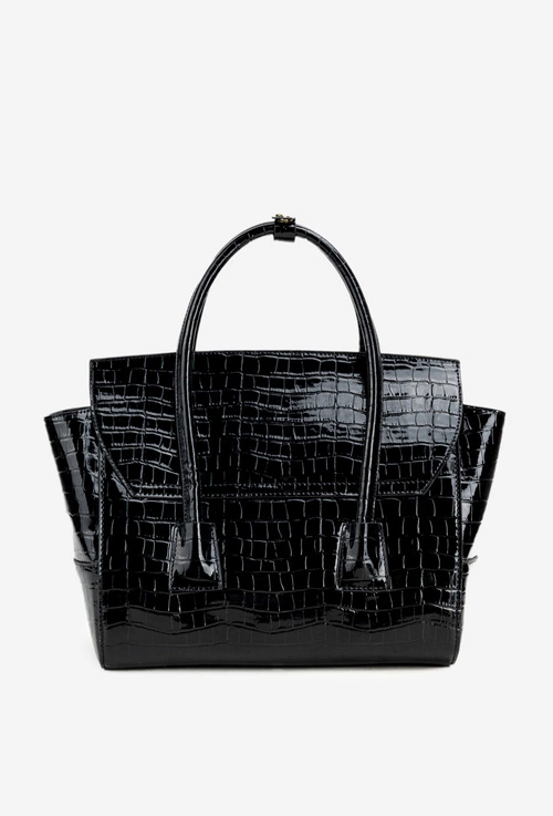 Lakierowana Torebka Kuferek Z Tłoczeniem NOBO BAG5810-M20 Czarna