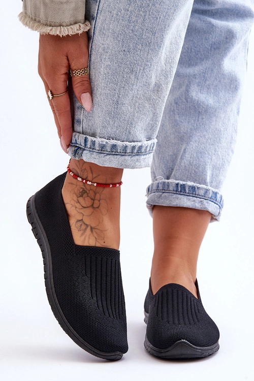 Damskie Trampki Tenisówki Wsuwane Czarne Lento