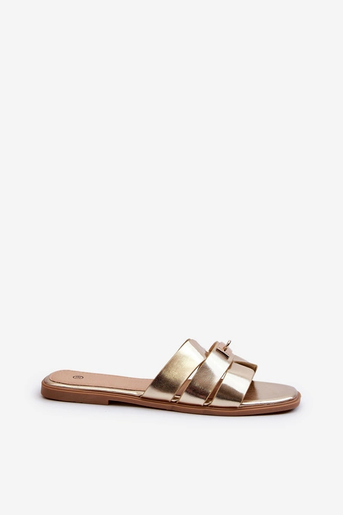 Klapki Damskie Płaskie Z Ozdobą Złote Kavinia