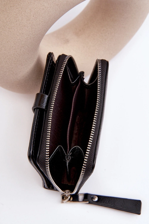 Damski Lakierowany Portfel Portmonetka Z Ekoskóry Czarny Zalirna