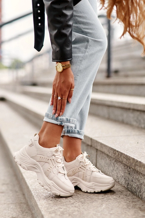 Masywne Damskie Buty Sportowe Sneakersy Beżowe Toderus
