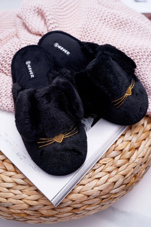 Papcie Damskie Z Futerkiem I Uszkami Czarne Semmi