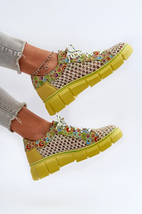 Damskie Skórzane Półbuty Maciejka 05850-09 Limonkowe