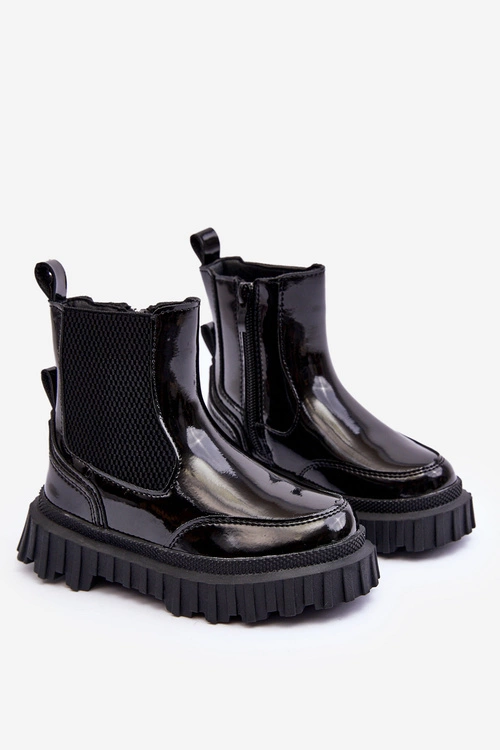 Lakierowane Botki Dziecięce Na Suwak Ocieplane Czarne Jolynn