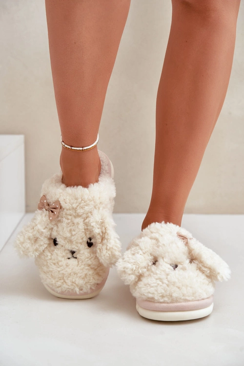 Futrzane Ciepłe Kapcie Damskie Beżowe Falinivia