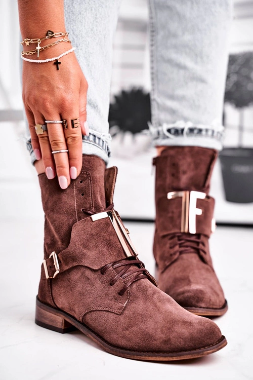 Botki Damskie Zamszowe Brązowe Nicole 2591