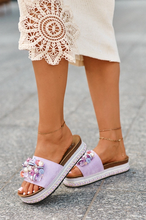 Klapki Damskie Na Platformie Z Ozdobami S.Barski HY077 Fioletowe