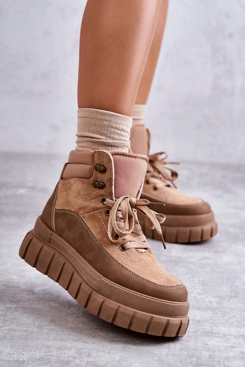 Wygodne Botki Na Platformie Ciemnobeżowe Sanchio