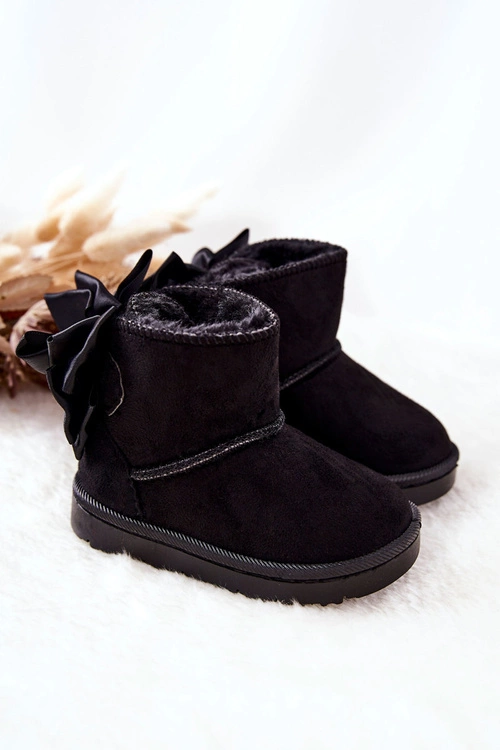 Dziecięce Ocieplane Śniegowce Z Kokardą Czarne Snowis