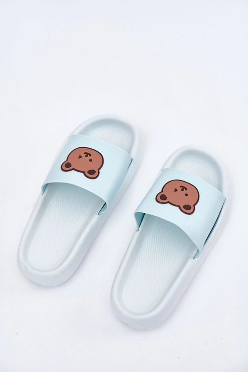 Damskie Piankowe Klapki Z Misiem Niebieskie Lalon