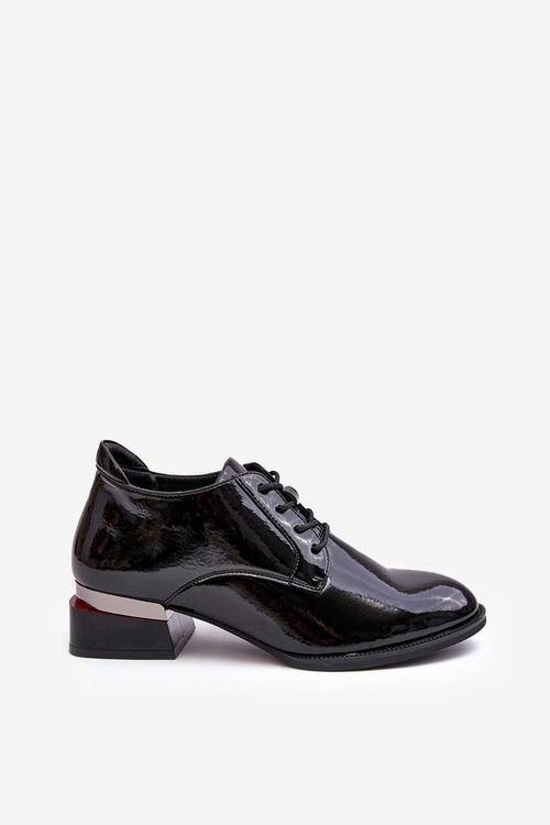 Lakierowane Półbuty Damskie Sznurowane Czarne Banosa