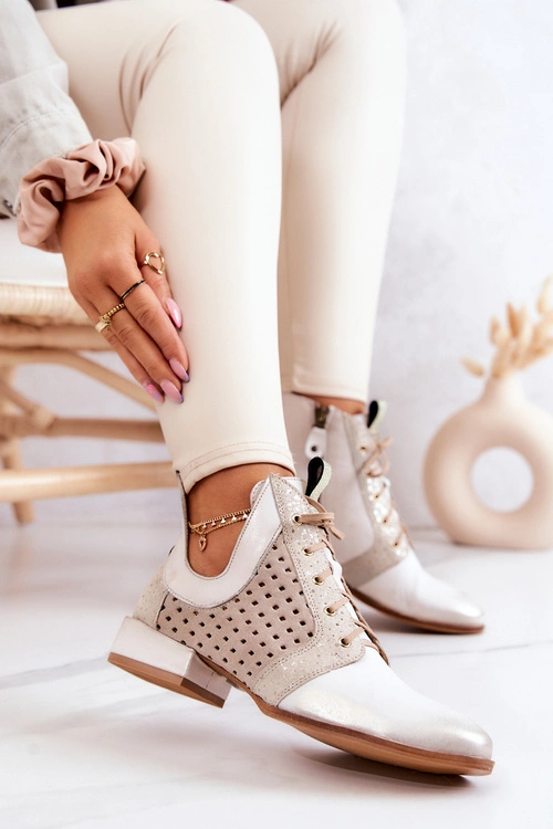 Skórzane Botki Trzewiki Maciejka 05541-25 Jasnobeżowe