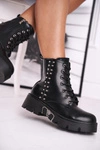 Botki Damskie Z Nitami Na Platformie Grunge Czarne Hard Rock