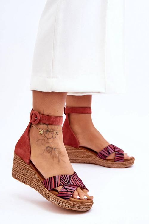 Zamszowe Sandały Na Koturnie Maciejka 04565-44 Czerwone