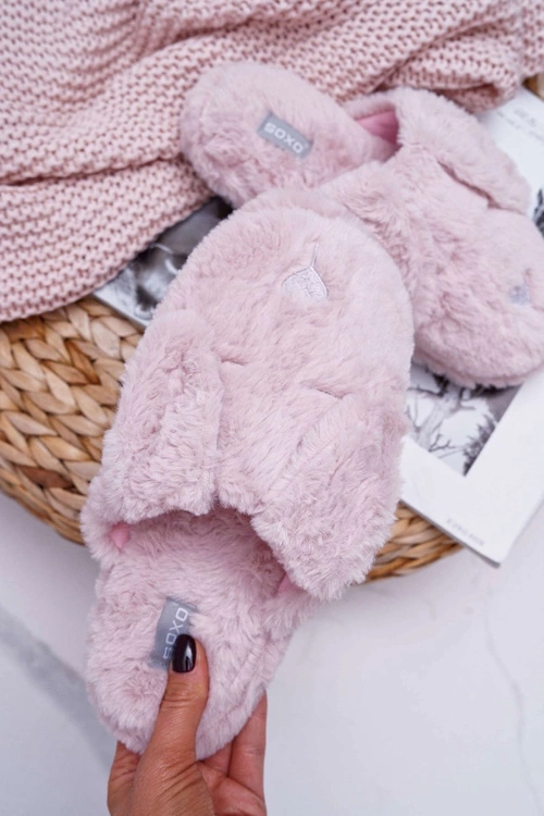 Kapcie Damskie SOXO Puchate Pieski z Uszami Różowe