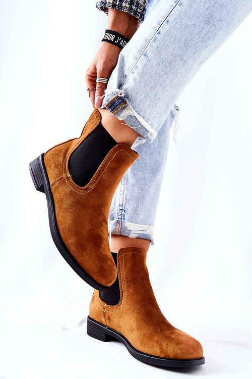 Zamszowe Botki Sztyblety Camel Astate