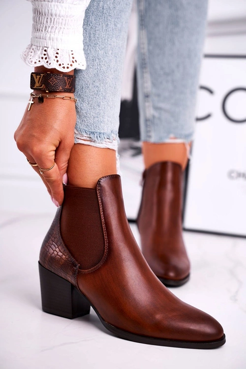 Botki Damskie Na Obcasie Sergio Leone Brązowe BT613