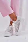 Sneakersy Damskie Na Platformie Z Szydełkową Cholewką Białe Mirietto