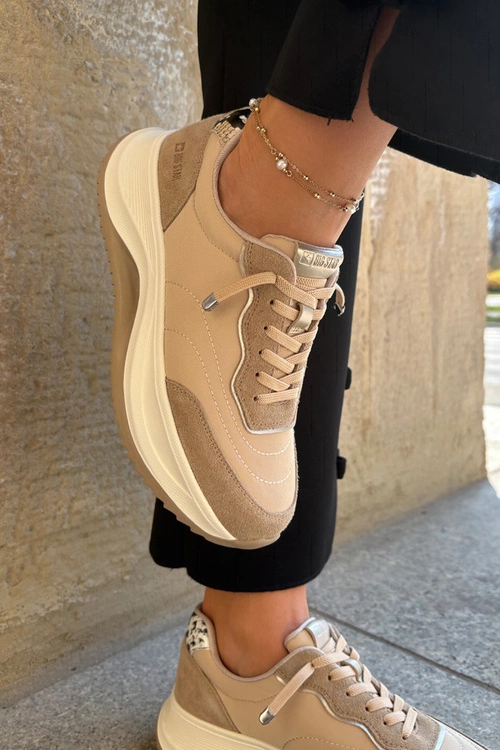 Zamszowe Sneakersy Damskie Na Platformie Big Star RR274A345 HI-POLY SYSTEM Ciemnobeżowe