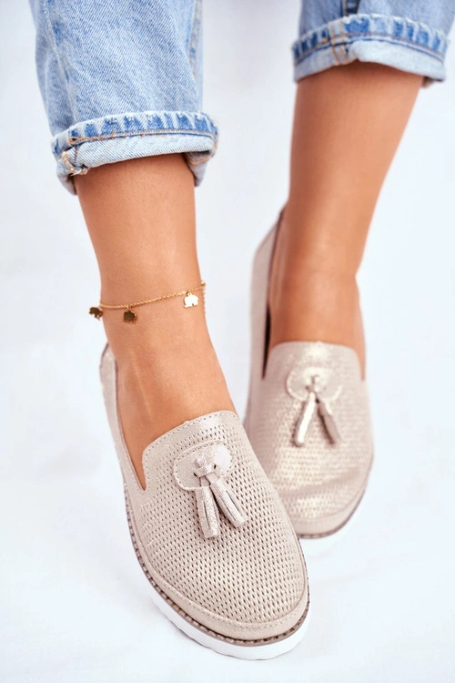 Mokasyny Damskie Skórzane Złote Amore Mio