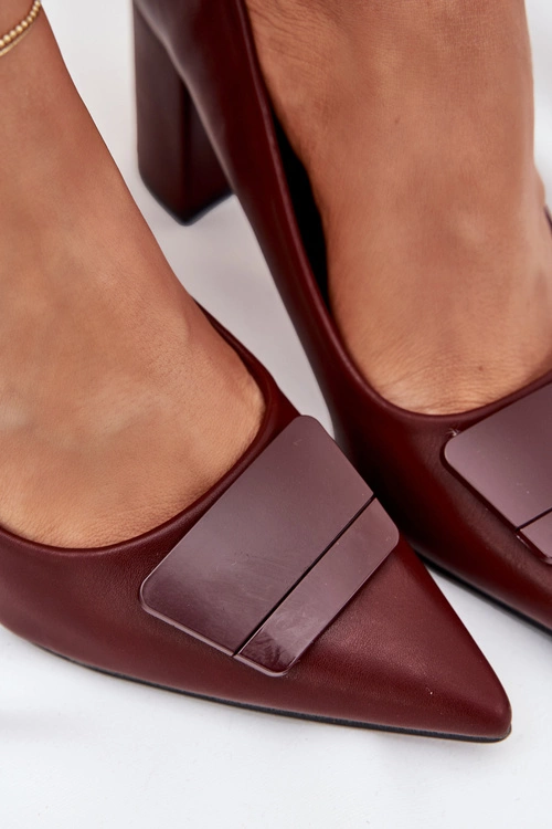 Czółenka Na Słupku Z Ozdobą Bordowe Celira