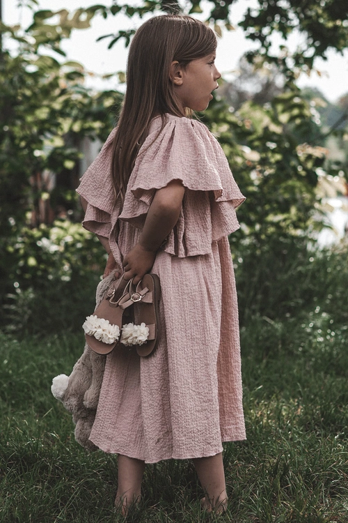 Modne Dziecięce Sandały Z Kwiatami Beżowo-Złote Poly