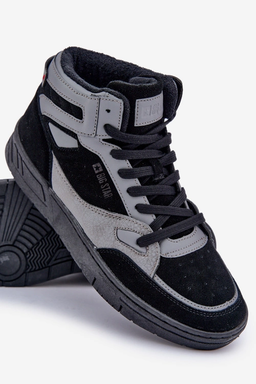 Zamszowe Sneakersy Męskie Big Star OO174303 Hi-Poly System Czarno-Szare