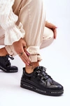 Lakierowane Sneakersy Damskie Na Platformie Czarne S.Barski LR592B