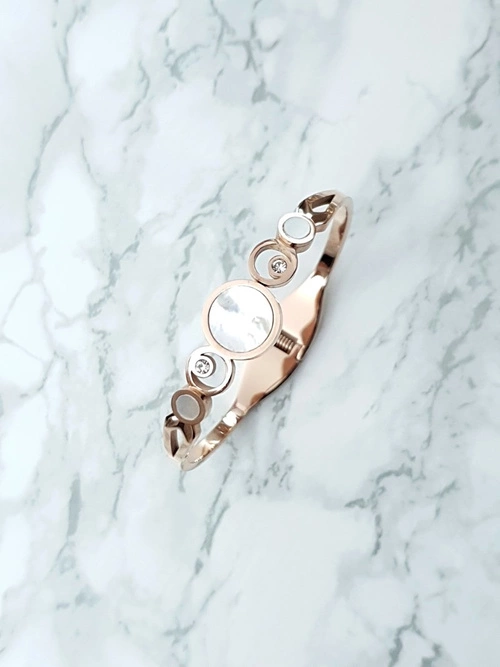 Damska Bransoleta Stalowa Perłowe Kamienie Różowe Złoto Dione