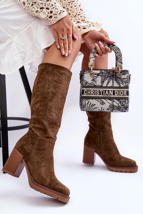 Kozaki Zamszowe Na Masywnym Obcasie Oliwkowe Virdana