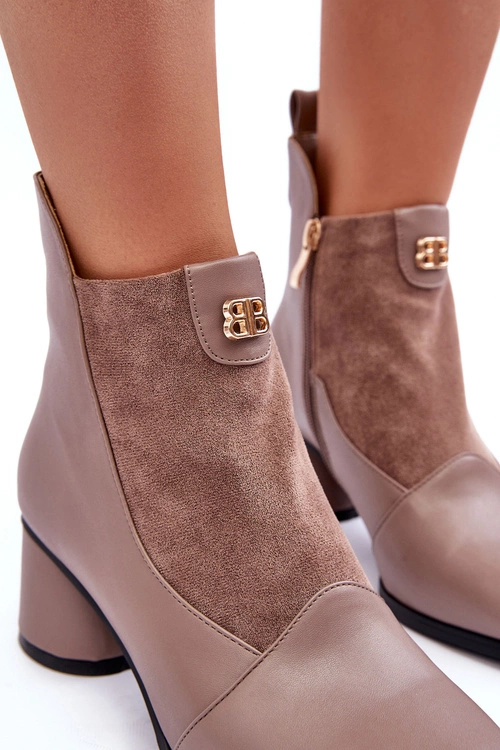 Skórzane Botki Na Obcasie S.Barski MR870-96 Beżowe