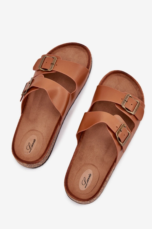 Damskie Klapki Na Korkowej Platformie Z Klamrami Camel Vesina