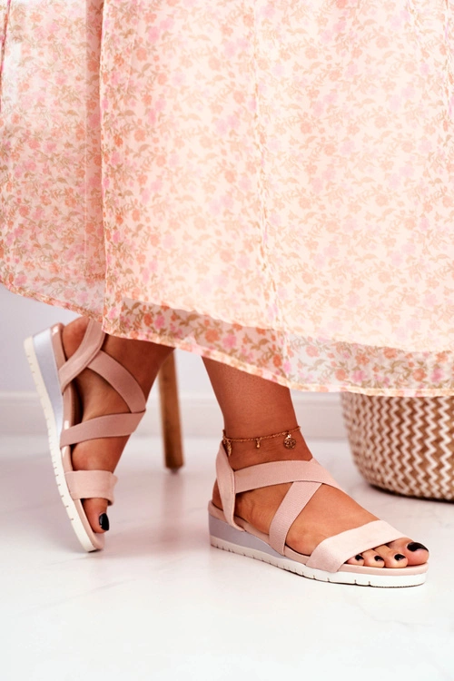 Sandałki Damskie Na Koturnie Beżowe Wsuwane Harper