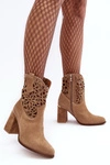 Zamszowe Ażurowe Botki Lewski Shoes 3264 Ciemnobeżowe