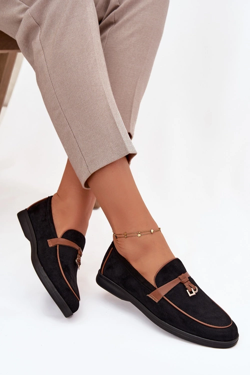 Mokasyny Loafersy Damskie Z Eko Zamszu Czarne Darwen