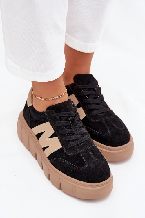 Zamszowe Damskie Sneakersy Na Platformie Vinceza 79561 Czarne