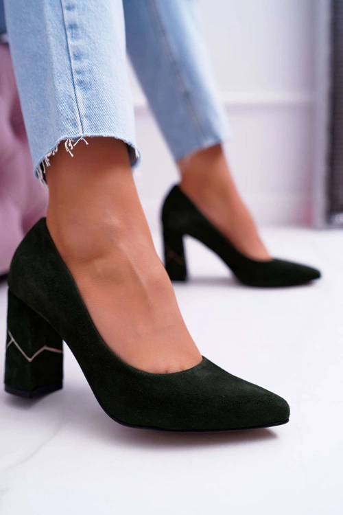 Czółenka Damskie Laura Messi Zamszowe Oliwkowe 2050