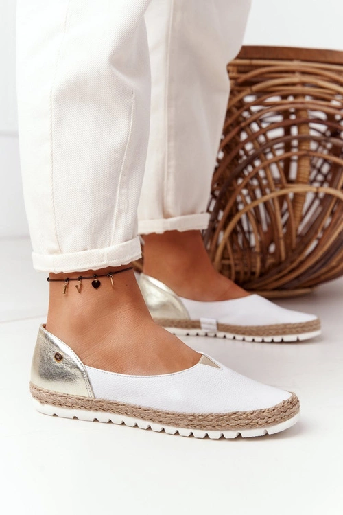 Skórzane Baleriny Maciejka 05056-11 Biało-Złote