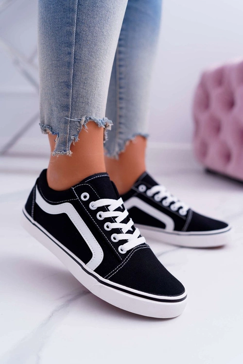 Trampki Damskie Materiałowe Czarne Bestro