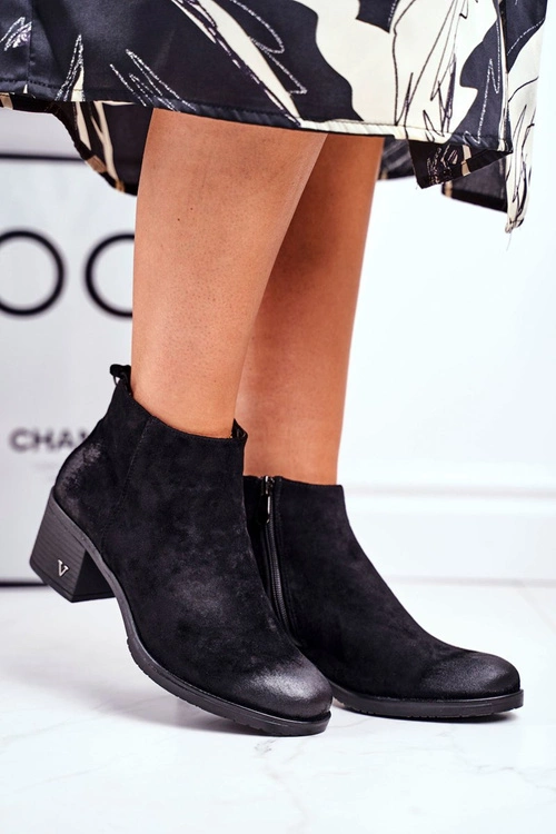 Botki Damskie Na Słupku Zamszowe Czarne Volares