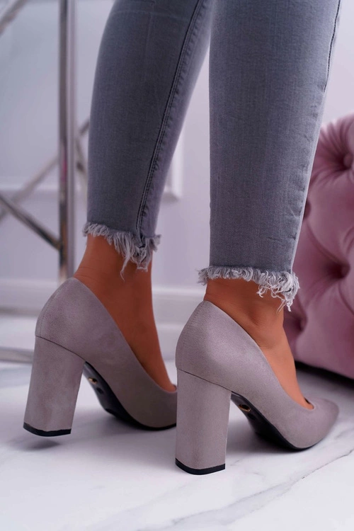 Czółenka Damskie Na Słupku Zamszowe Szare Clarina