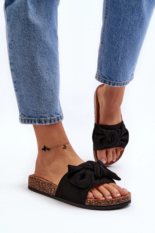 Damskie Klapki Z Kokarda Czarne Ezephira