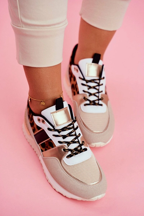Sportowe Damskie Buty Beżowe Leopard Himme
