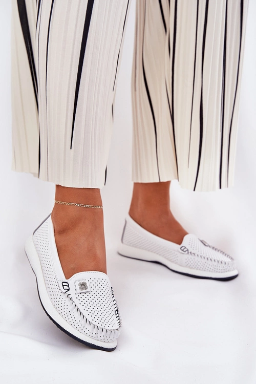 Skórzane Mokasyny Damskie S.Barski LR51-673 Białe