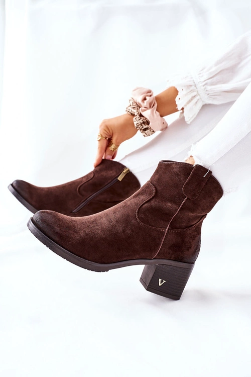 Zamszowe Damskie Botki Ocieplane Brązowe Hillbrook