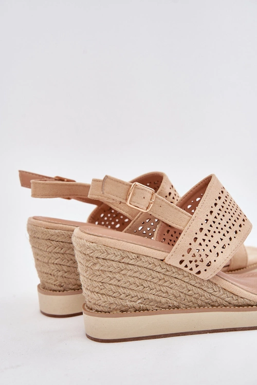 Sandały Damskie Ażurowe Na Koturnie Z Plecionką Beżowe Zolira