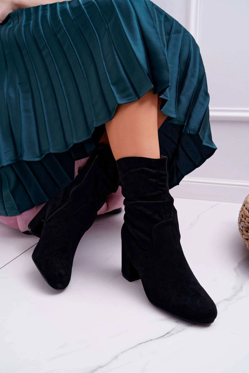 Botki Damskie Na Słupku Zamsz Czarne Endless