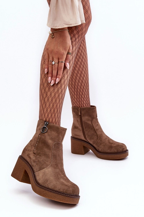 Damskie Botki Na Suwak Brązowe Romella