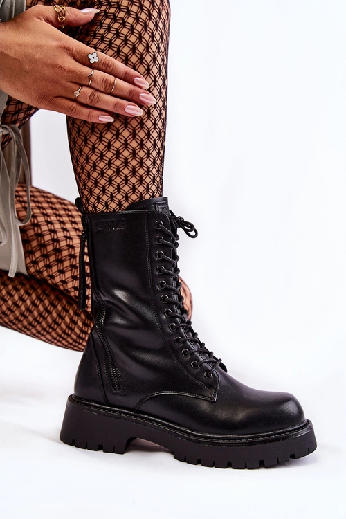 Skórzane Botki Glany Big Star KK274494 Czarne