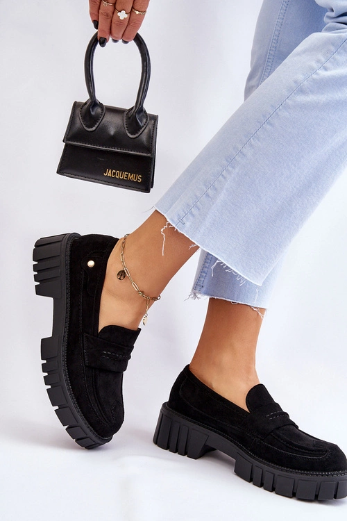 Damskie Zamszowe Wsuwane Półbuty Czarne Fiorell